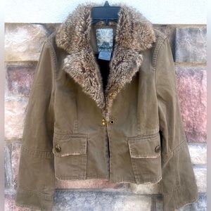 BB Dakota Brown Utility Jacket with Faux Fur Collar